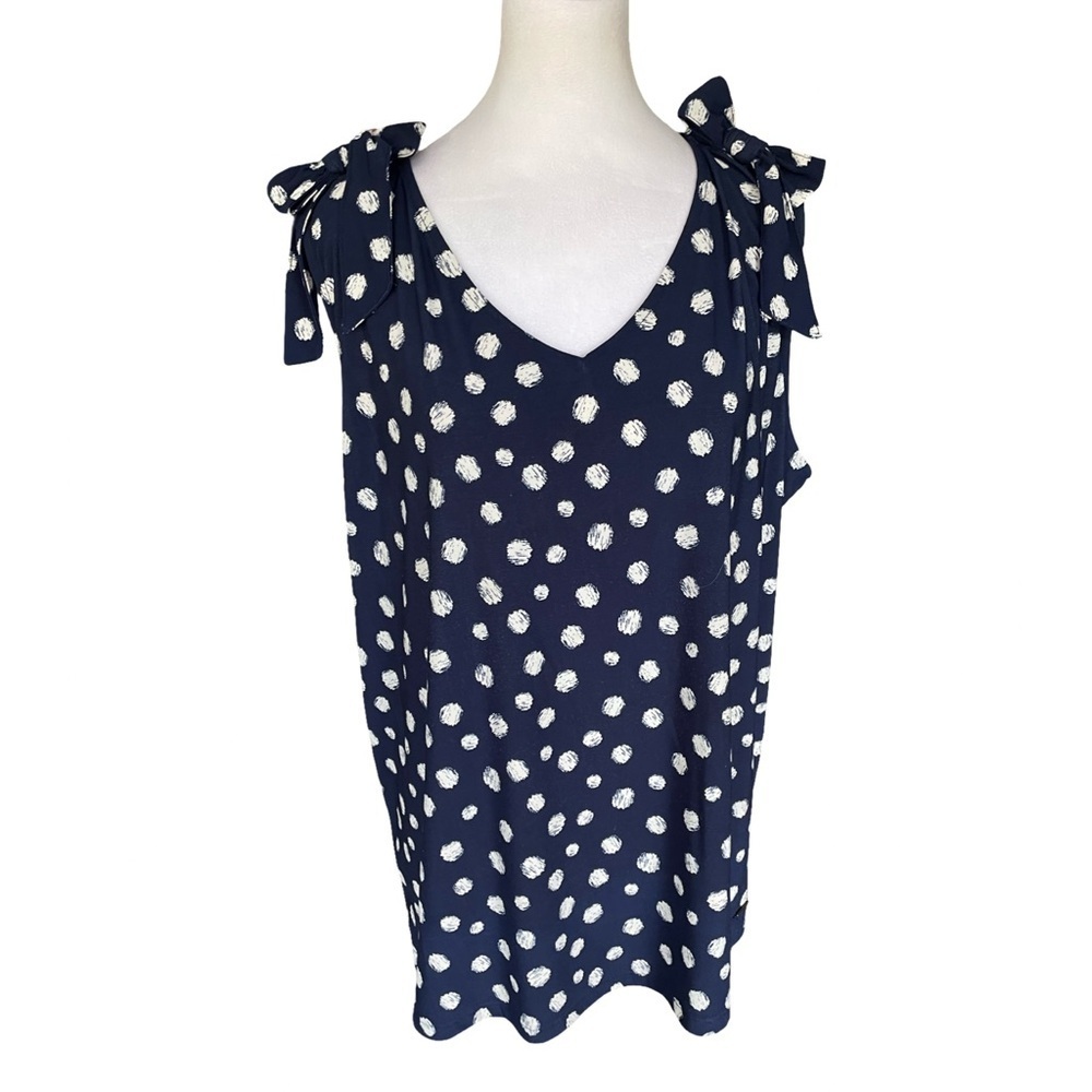 Jones New York Navy Blue and White Polka Dot Sleeveless Knit Top Womens 2X
